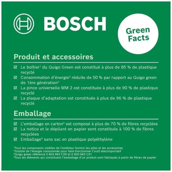 Bosch Quigo Grøn Linjelaser (Leveres med 2 batterier, 1 MM2 universalklemme og 1 monteringsadapter)
