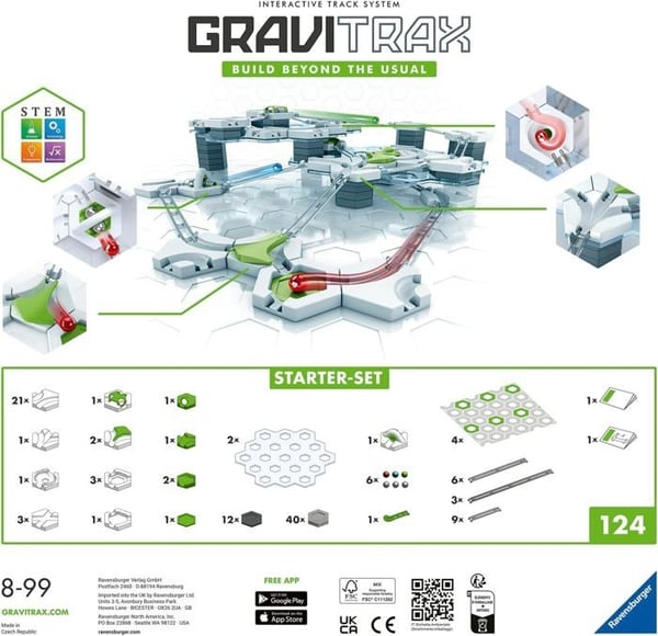 Gravitrax-aloitussetti 122 palaa, Marble Run, luova rakennuspeli, ikä 8+, 22410, Ravensburger