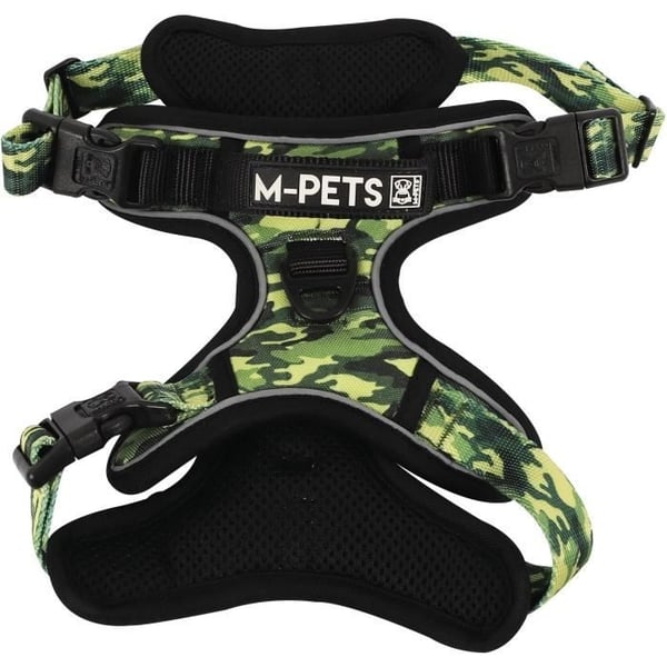 Sele - M PETS - HIKING - Kamouflage S - Vadderat tyg - Säkerhetsklämma - Handtag - Kopplet fram/bak
