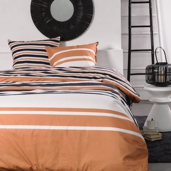 Dobbelt sengesæt - TODAY - 240x220 cm - 100% bomuld - Orange, sort og hvid