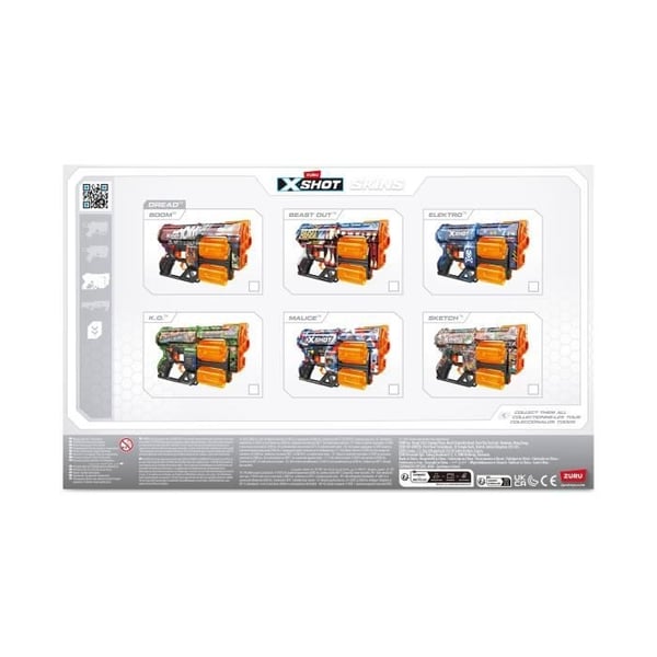 Dartkaster - ZURU - X-SHOT Dread - Dobbelt roterende løb - 7 designs - 27m rækkevidde