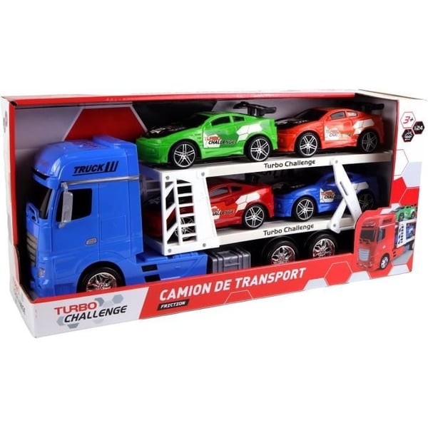 Interventioajoneuvo - TURBO CHALLENGE - Kuljetusauto - 1/24 - 4 urheiluautoa - Satunnainen väri