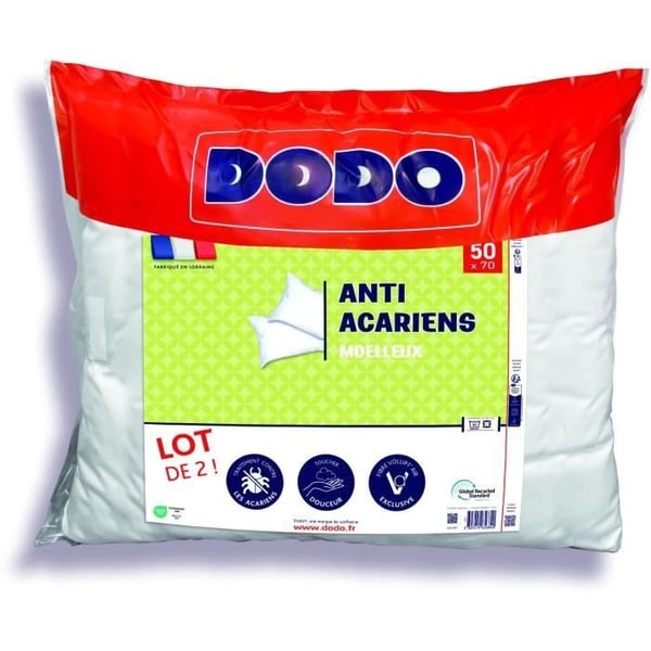 Sæt med 2 støvmidepuder 50x70 cm - 100% polyester - DODO Sæt med 2 støvmidepuder 50x70 cm - 100% polyester - DODO