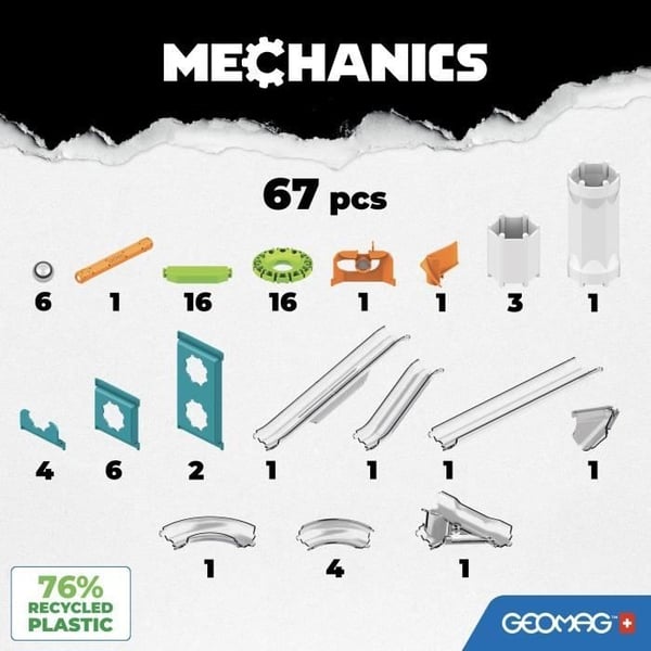 Kuglebane - GEOMAG - Mekanik Tyngdekraftsbane - 67 brikker - Magnetisk - Tyngdekraft - Genbrugsplast