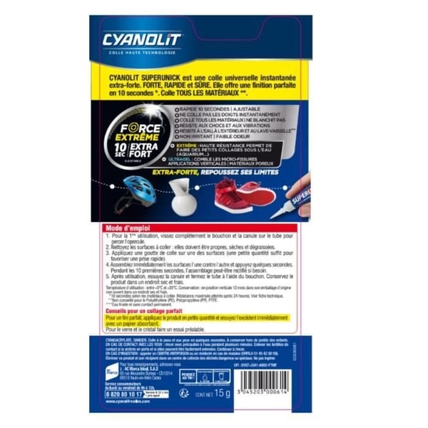 Reparationslim - CYANOLIT - Super unik hurtiglim til plastik - 3 g - Ultrahurtig - Multifunktionel