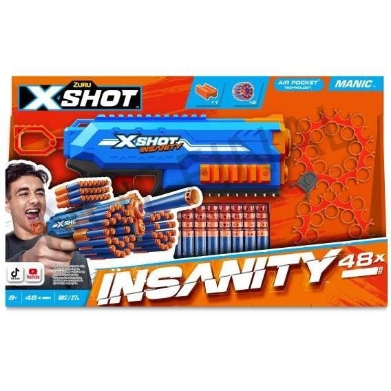 Dartkaster - ZURU - X-SHOT Manic - Kapacitet på 47 pile - 30 m rækkevidde - Kompakt og kraftfuld