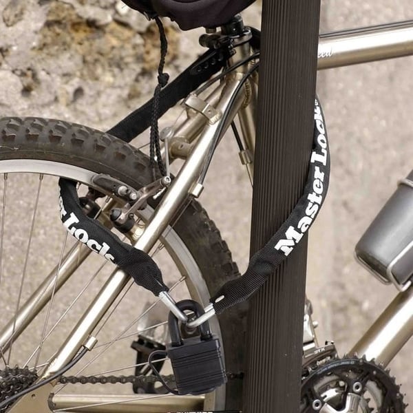 MASTER LOCK tyverisikringskæde - 8390EURDPRO - 90 cm x Ø 6 mm - 40 mm hængelås - Nylonkappe - Sort