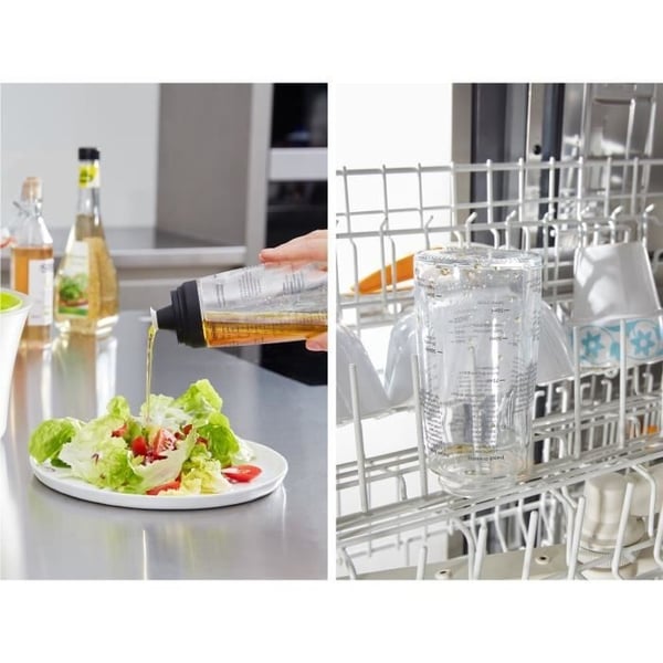 Leifheit 3195 Vinaigrette Shaker, 300 ml gradueret vinaigrettemixer med drypfri tud, 5 opskrifter inkluderet