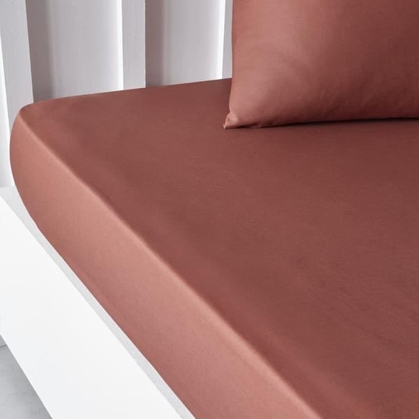 TODAY Essential Stræklagen - 140 x 200+30 cm - 2 personer - 100% Ensfarvet Bomuld - Terracotta
