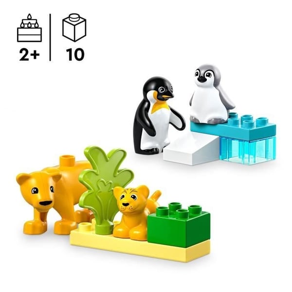 LEGO DUPLO Min By 10442 Vilde Dyrefamilier: Pingviner og Løver - Spil til Tidlige Læringsspil