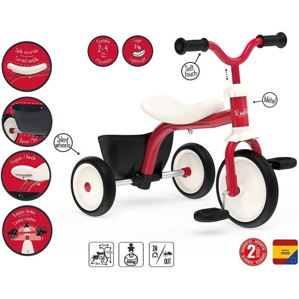 Trehjulet cykel - Smoby - Rookie - Metalstel og styr - Komfortabel og robust
