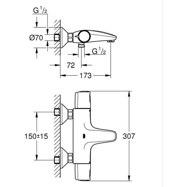 Termostatisk badekar/brusearmatur - GROHE Precision Trend - 1022162432 - Matsort - Vægmontering - Vandbesparende