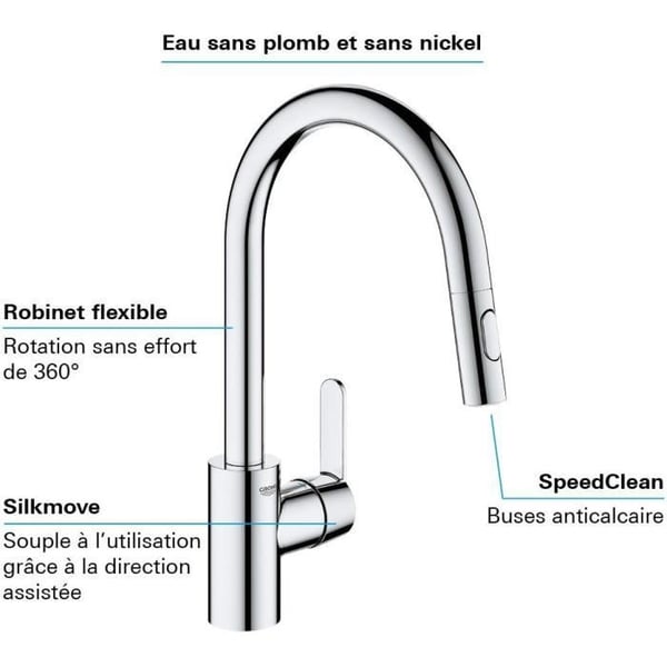 GROHE Get køkkenarmatur, armatur med udtræksbruser, U-formet tud, 2-stråles omskifter, Supersteel, 31484001