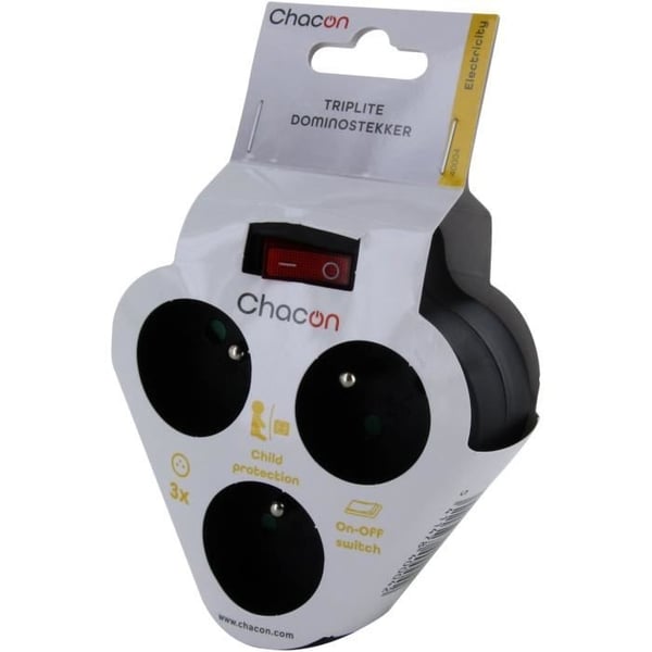 Domino 3x16A - CHACON - Trekant med afbryder - Sort