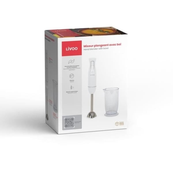 Stavblender med skål - LIVOO - DOP245W - 400 W - 2 hastigheder - Hvid
