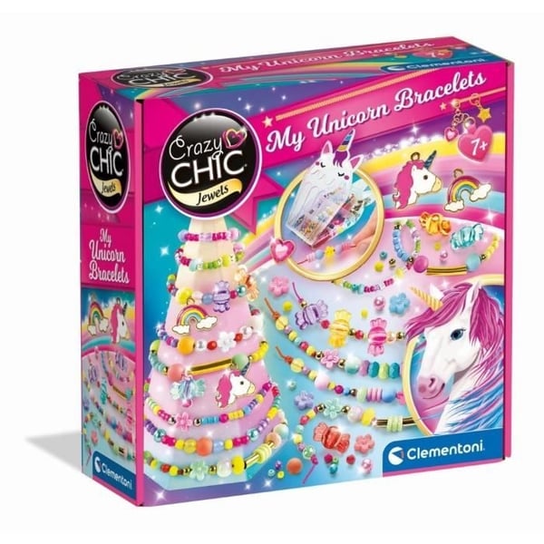 Clementoni - Crazy Chic - Enhjørnings Kreativ Boks - Lav dine egne farverige perlearmbånd med charms og pomponer - Fra 7 år
