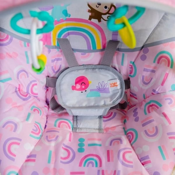BRIGHT STARTS Kompakt Elektrisk Babygynge – Dyr, Pink, 6 gyngehastigheder, 10 sange, 2 lænepositioner