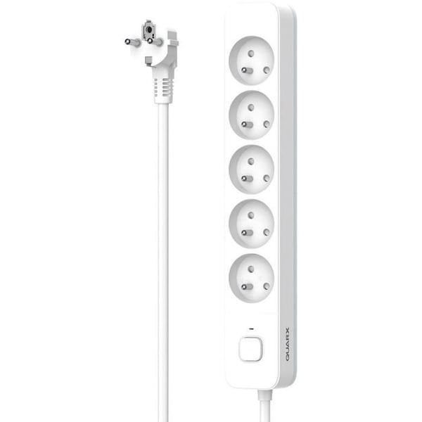 Stikdåse - QUARX - 5 stikkontakter - Med 3m kabel, børnesikring