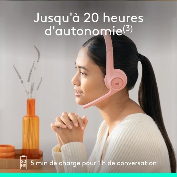 Headset - Trådlöst - Logitech - Zone 300 - Bluetooth - Brusreducering - Rosa