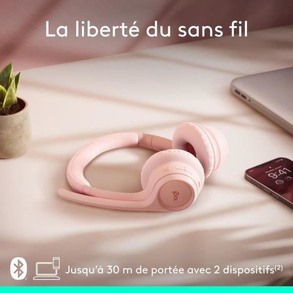 Headset - Trådlöst - Logitech - Zone 300 - Bluetooth - Brusreducering - Rosa