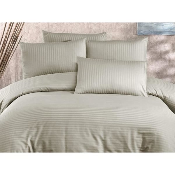 Sengesæt - 1 dynebetræk 220x240 cm + 2 pudebetræk 60x60 cm - 80% bomuld, 20% polyester - Cappuccino