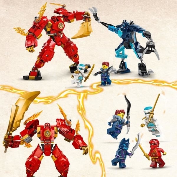 LEGO 71808 NINJAGO Kais ildelementrobot, ninjalegetøj med tilpasselig figur plus Kai og Zane minifigurer