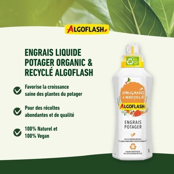 ALGOFLASH NATURASOL NATURASOL Flydende vegetabilsk gødning - Økologisk og genanvendt - 1L