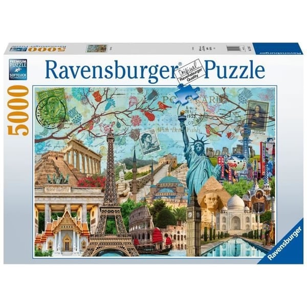 5000 brikkers puslespil Postkort med monumenter, Voksne og børn fra 14 år, Byer og monumenter, 17118, Ravensburger