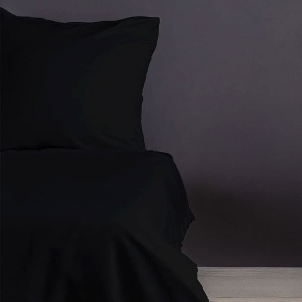 Sengesæt - 1 dynebetræk 220 x 240 cm + 2 pudebetræk 60 x 60 cm - 100% bomuldssatin - Sort