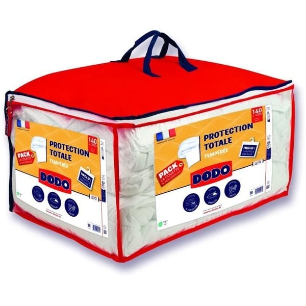 Dynebetræk 200x200 cm + 2 puder 60x60 cm + 2 pudebeskyttere 60x60 cm - 100% polyesterfyld - 350g/m² - hvid - DODO
