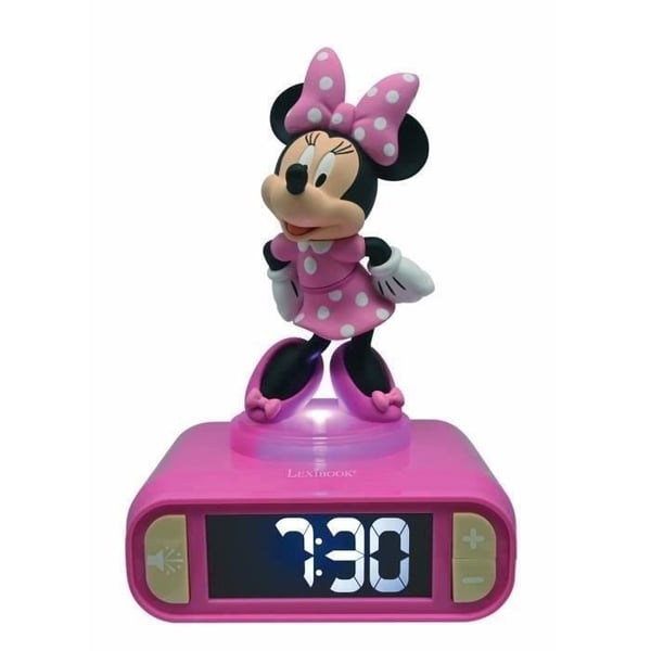 Minnie 3D digitaalinen herätyskello yövalolla ja äänitehosteilla - LEXIBOOK - paristo - pinkki ja musta Minnie 3D digitaalinen herätyskello yövalolla ja äänitehosteilla - LEXIBOOK - paristo - pinkki ja musta
