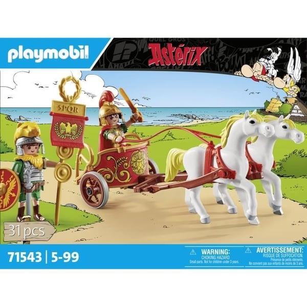 PLAYMOBIL 71543 Romersk vogn og heste, Asterix, tegneseriefigur, med 2 figurer inklusive Brutus, 31 dele, fra 5 år