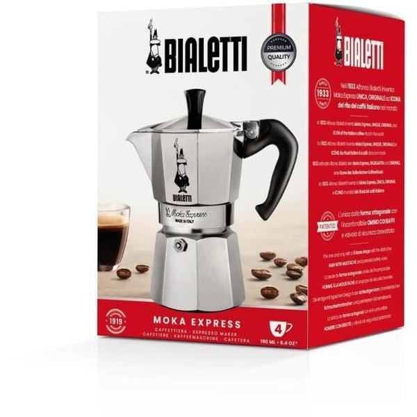 BIALETTI Italiensk Kaffemaskine - Moka Express - Aluminium - 4 Kopper