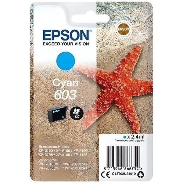 EPSON 603 Cyan blækpatron - Søstjerne (C13T03U24010)