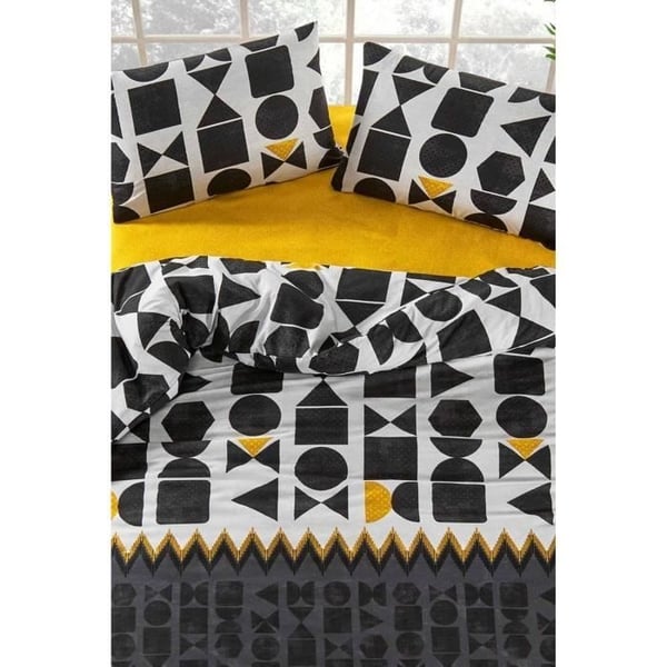 Sengesæt - 1 dynebetræk 220 x 240 cm + 2 pudebetræk 60 x 60 cm - 100% forstærket bomuld - Sort