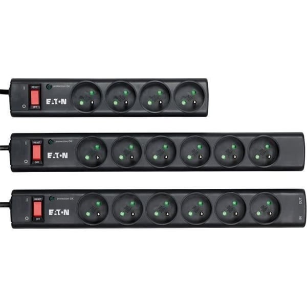 Stikdåse/Overspændingsbeskytter - EATON Protection Strip 4 FR - PS4F - 4 franske stikkontakter - Sort