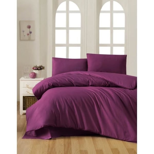 Sengesæt - 1 dynebetræk 220 x 240 cm + 2 pudebetræk 60 x 60 cm - 100% forstærket bomuld - Lilla