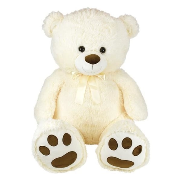 Cremefarvet bamse med sløjfe +/- 100 cm - PLANET PLUSH - Stor 1 meter cremefarvet bamse, uimodståelig blød.