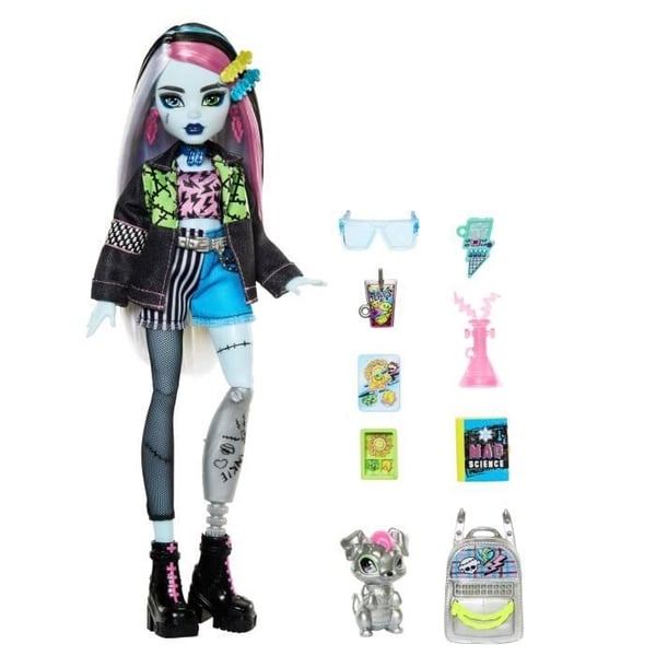 Monster High Frankie Stein -nukke lemmikillä ja asusteilla HXH73