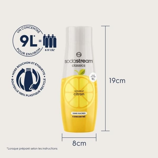 SODASTREAM Koncentrater - Pakke med 6 sukkerfri citronkoncentrater - Op til 54 liter drikkevarer - 440 ml