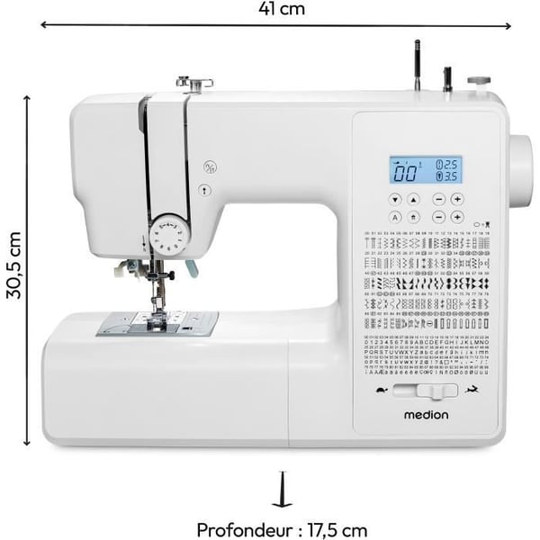 Digitaalinen ompelukone - MEDION - SD 36 - 38W - 270 ommelta - 700 rpm - LED - Valkoinen