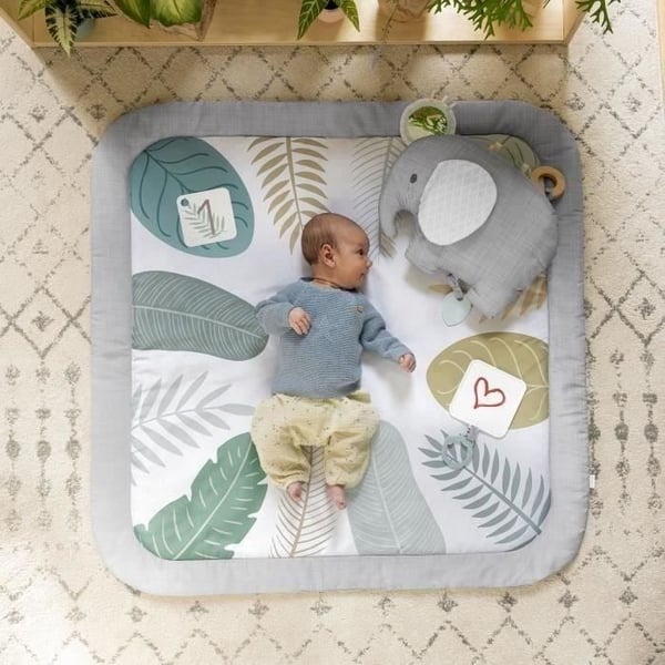 INGENUITY Komfortabel Baby Legemåtte Lille Elefant, 12 Månedlige Milepælskort og Tilpasset Diagram