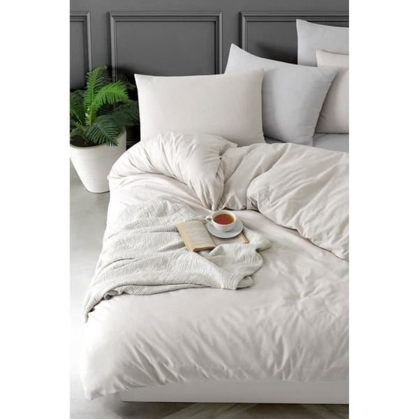Sengesæt - 1 dynebetræk 220 x 240 cm + 2 pudebetræk 60 x 60 cm - 70% bomuld, 30% polyester - Beige