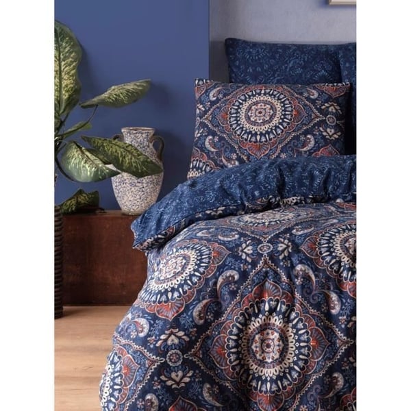 Sengesæt - 1 dynebetræk 220 x 240 cm + 2 pudebetræk 60 x 60 cm - 65% bomuld, 35% polyester - Blå