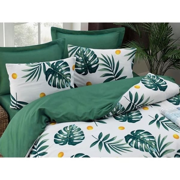 Sengesæt - 1 dynebetræk 220 x 240 cm + 2 pudebetræk 60 x 60 cm - 65% bomuld, 35% polyester - Grøn