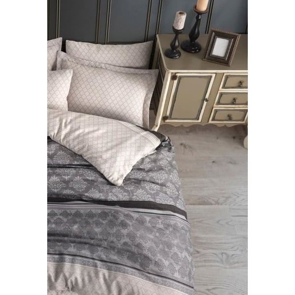 Sengesæt - 1 dynebetræk 220 x 240 cm + 2 pudebetræk 60 x 60 cm - 65% bomuld, 35% polyester - Grå
