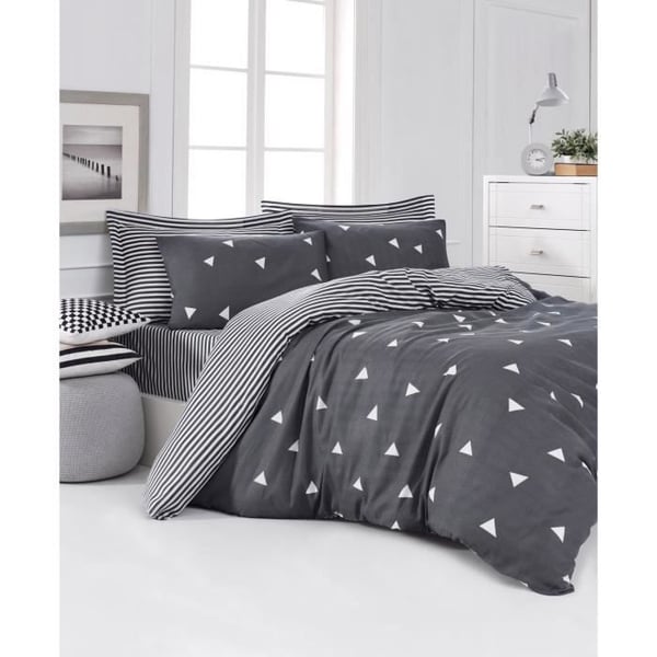 Sengesæt - 1 dynebetræk 220 x 240 cm + 2 pudebetræk 60 x 60 cm - 65% bomuld, 35% polyester - Grå