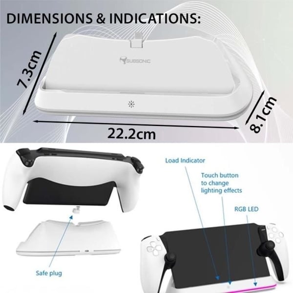 Latausasema - SUBSONIC - PS Portal Charger - RGB LED - Nopea lataus - USB Type-C