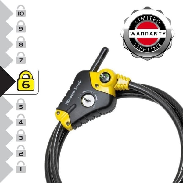 Tyverisikring - MASTER LOCK - Python 8433EURD - Justerbar længde fra 30 cm til 1,8 m - Snoet stål - Sort