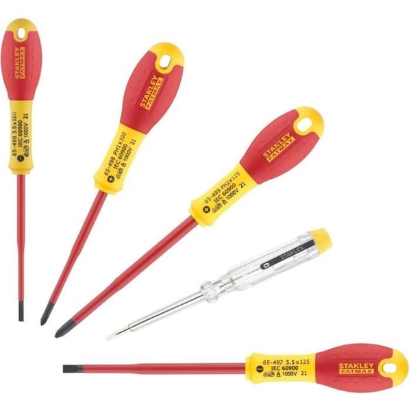 5-delt skruetrækkersæt - STANLEY FATMAX - XTHT0-62692 - Slim Insulated 1000V - Elektriker + Phillips + Tester